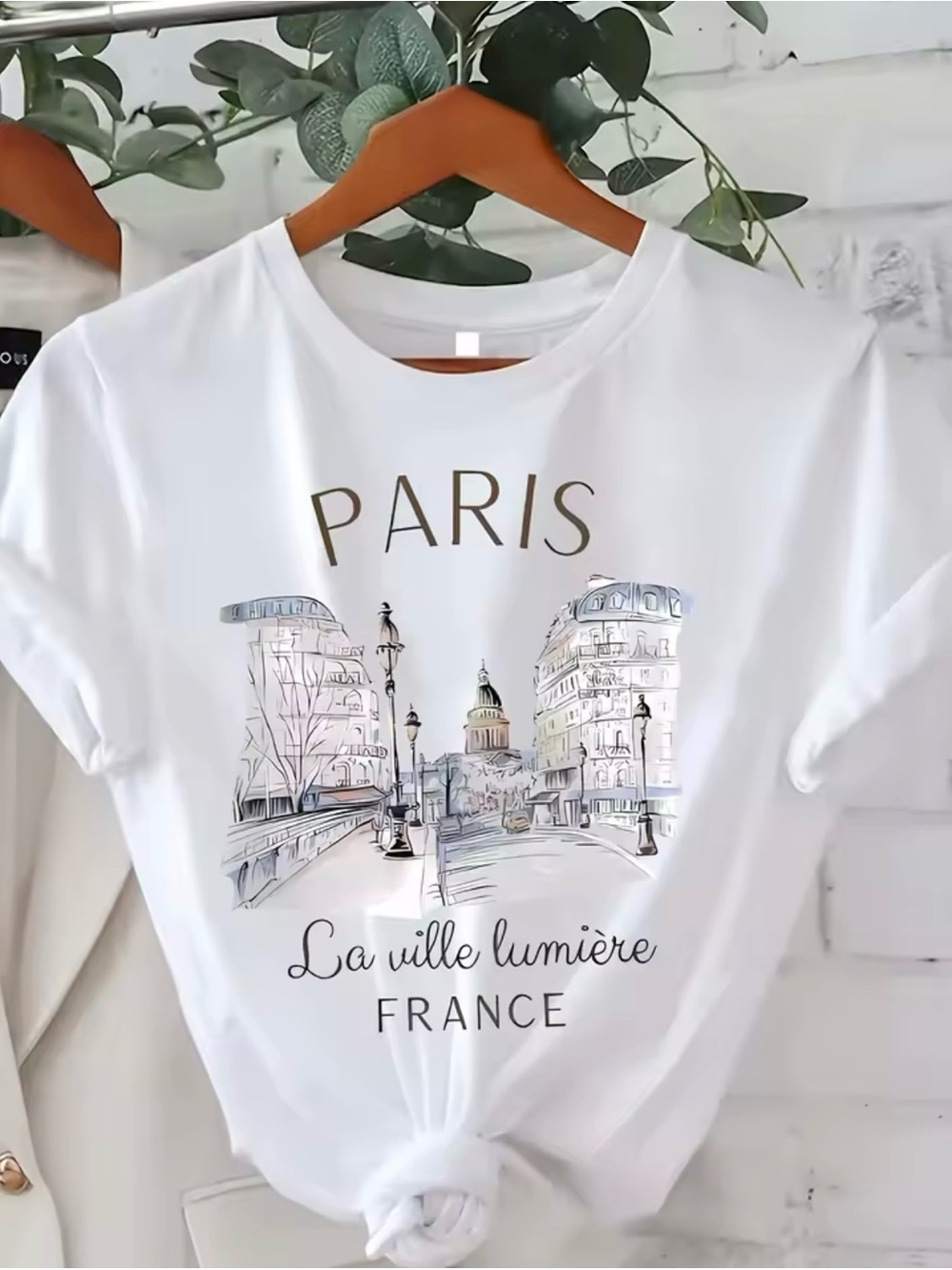 Paris Women Print T-shirt Girl Short Sleeve Crew Neck Casual Top